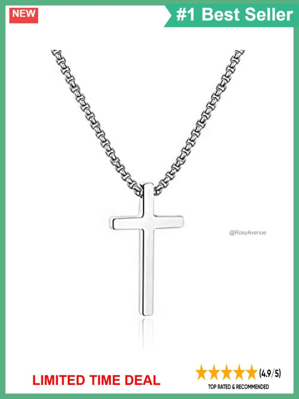Mens Stainless Steel Cross Necklace Box Chain Religious Jewelry Gift